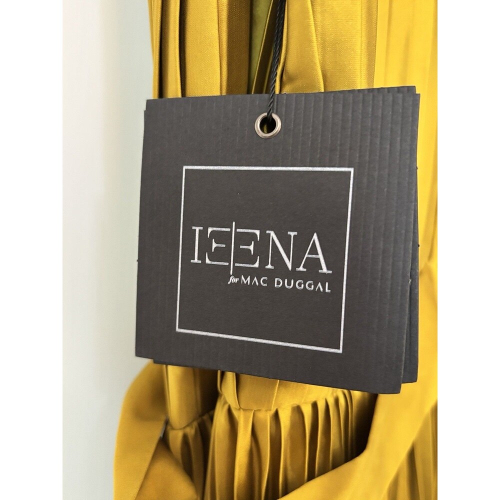Ieena for Mac Duggal 26483 Chartreuse Pleated Dress Size 12 Fall Wedding - Picture 7 of 11